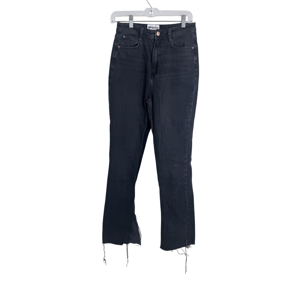 Princess Polly Jeans Womens 6 Gray Charcoal‎ High Rise Straight Raw Hem Fringe